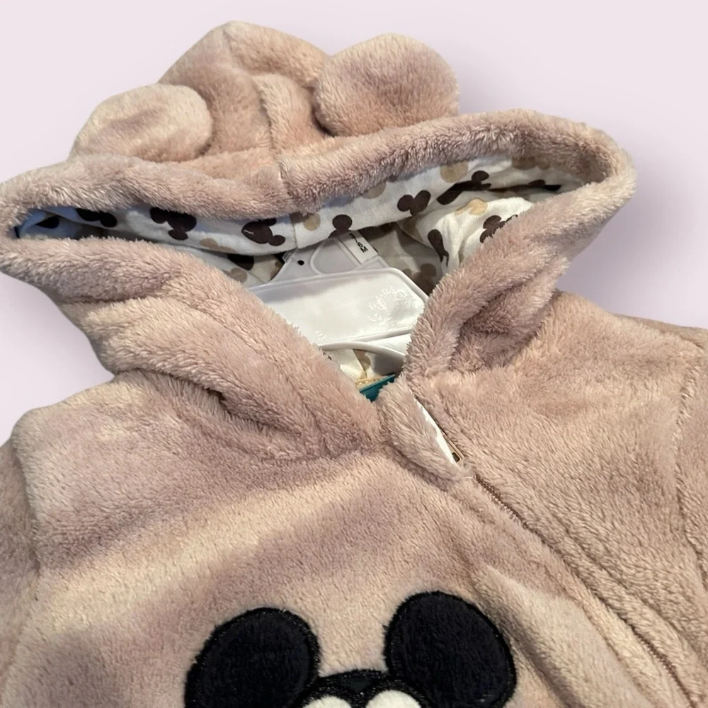 NWT Disney Baby Mickey Mouse One Piece Footies with Hood Tan Size 3/6 Months - Picture 6 of 10